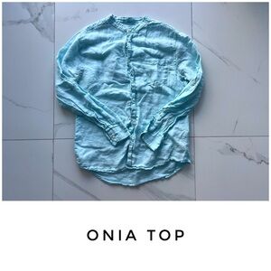 Onia top size Medium 100% linen green aqua